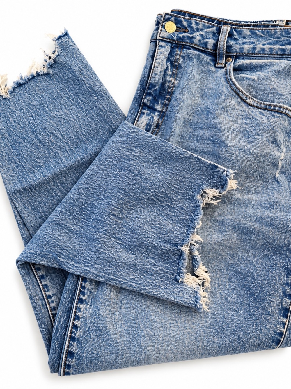Time and Tru Size 14 Mid Rise Acid Wash Distressed Raw Hem Jeans